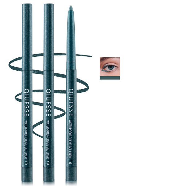 QIUFSSE 3PCS Shimmer Dark Green Shine Eyeliner Pencil,Creamy Pigmented Retractable Waterproof Eyeliner,Natural Matte Gel Eyeliner Pencil for Women（Dark Green Shine）