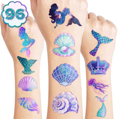 96PCS Mermaid Temporary Tattoos for Kids - Cute Under the Sea Party Favors, Perfect for Mermaid-Themed Birthdays, School Rewards, and Baby Showers