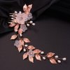 Teyglen Bride Wedding Flower Hair Comb Crystal Leaf Pearl Side Hair Comb Bridal Rhinestone Hair Pieces Hair Accessories for Women Girls Bridesmaid (Rose gold)