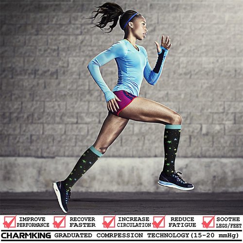CHARMKING 6 Pairs-Compression Socks for Women & Men Circulation Best Support for Nurses, Running, Athletic,Flight Travel (Multi 08,L/XL)