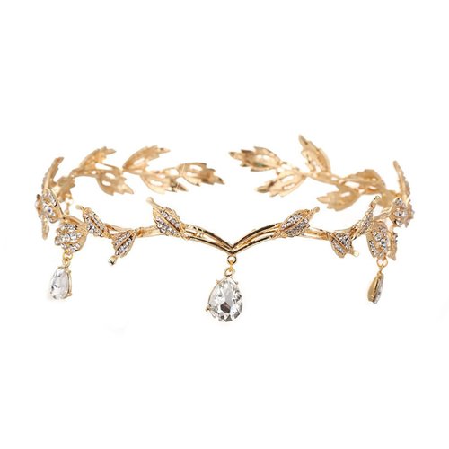 USonline911 Premium Rhinestone Leaf Wedding Tiara Headband Crown Headband for Pageants Wedding Prom Birthday (Rose Gold)