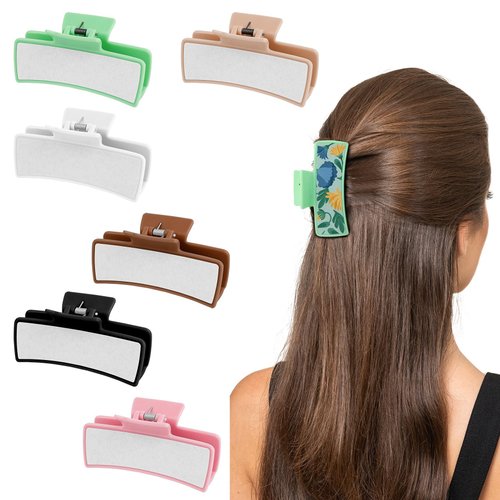 Framendino, 6 Pack Sublimation Hair Claw Clip Blanks Non Slip Hair Clips for DIY Hair Clips Rectangle 6 Colors
