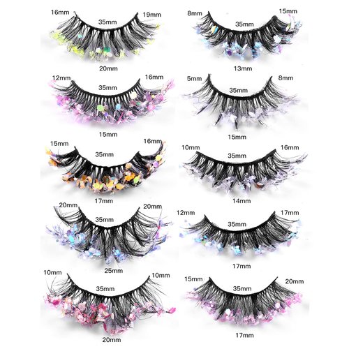 outopen Glitter Night Luminous False Eyelashes 8D Wispy Faux Mink Lashes Colored Eyelashes Dramatic Lashes for Halloween Party Stage Cosplay(10 Pairs)