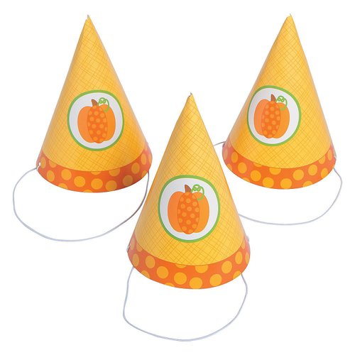 Lil' Pumpkin Party Hats for Kids - Set of 12 - Fall Birthday Party and Halloween Supplies Multicolored
