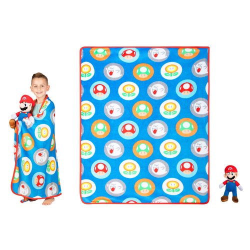 Franco Kids Bedding Super Soft Plush Throw and Hugger Pillow Set, 40 in x 50 in, Mario