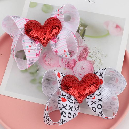 Love Heart Hair Clip Claw Valentine's Day Hairpin Red Glitters Heart Headwear Sequin Alligator Butterfly Hair Clips Valentines Day Headband Valentines Day Heart Bows for Kids Girls 2Pcs