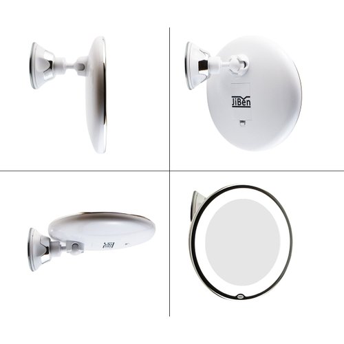 JiBen 10X Magnification LED Mirror, Round, Chrome Accents, 360 Swivel Arm Guaranteed