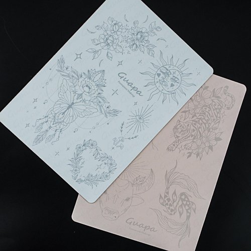 Guapa 3pcs Silicone Pre-Printed Tattoo Practice Skin with 9 Unique Patterns Tiny Tattoo Practice Skins with Design (White Sheet)