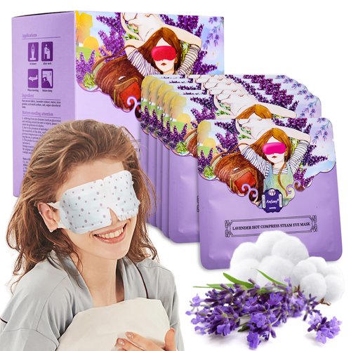 FXLCMUS 10Packs Steam Eye Mask,Lavender Heated Eye Mask for Dry Eyes,Soothing Moist Heat Eye Masks,Self Heating Disposable SPA Warm Compress for Eyes Sleep Mask