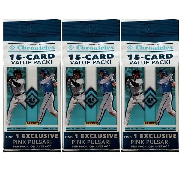 2022 Panini Chronicles Baseball Lot of 3 Cello Fat Packs - 15 Cards per Pack - 45 Trading Cards Total - Look for Autographs!