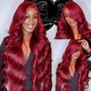 28 Inch 99j Burgundy Lace Front Wigs Human Hair 180% Density 13x6 Body Wave Lace Front Wigs Human Hair Pre Plucked Glueless Red Wig Wine Red Lace Front Wigs Human Hair Wigs for Women Reddish Brown