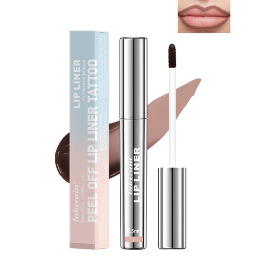 Peel Off Lip Liner Stain, Long Lasting Waterproof Lip Liner Tattoo Stain, Transfer-Proof, High Pigmented Color Lip Tint Stain with Matte Finish, All-Day Stay Lipliner Makeup for Women, Neutral Mauve