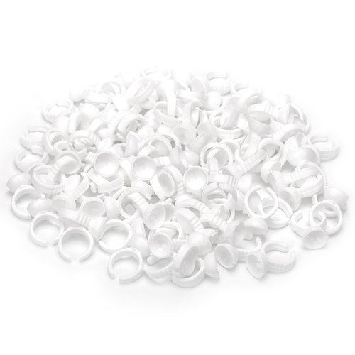 100PCS Disposable Plastic Nail Art Tattoo Glue Rings Holder Eyelash Extension Rings Adhesive Pigment Holders Finger Hand Beauty Tools (White)