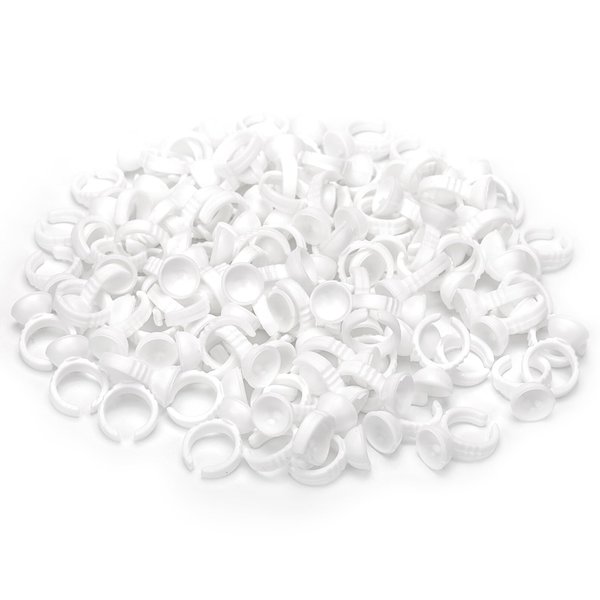 100PCS Disposable Plastic Nail Art Tattoo Glue Rings Holder Eyelash Extension Rings Adhesive Pigment Holders Finger Hand Beauty Tools (White)