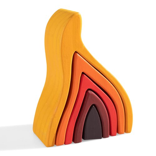 MERRYHEART Wooden Rainbow Stacking Toy, Fire Elements Wooden Stacker, Various Shapes Nesting Stacking Blocks, Waldorf & Montessori Open-Ended Education Toy for Kids/Toddlers