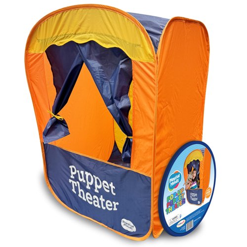 Playful Minds Puppet Theater - Portable Pop-Up Puppet Stage for Kids Ages 3-7, Theater for Puppet Shows at Home or Classroom, Compact Storage with Zipper Bag
