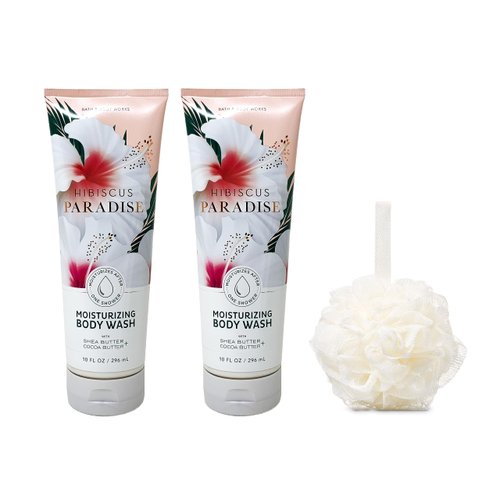 Bath & Body Works Hibiscus Paradise 2 - Moisturizing Body Wash Gift Set Bundle with a Shower Sponge - Full Size