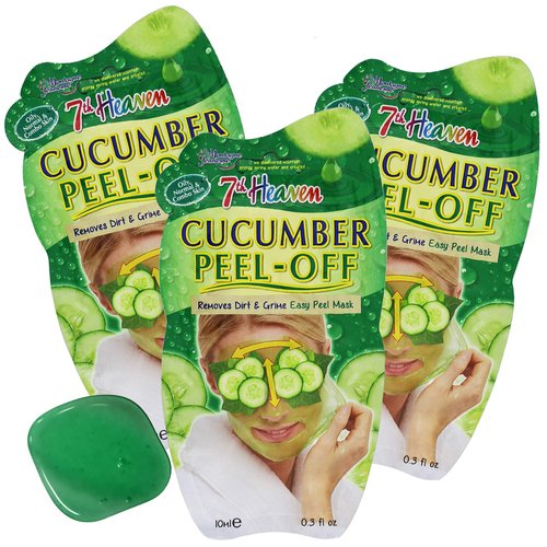 7th Heaven Cucumber Mask, Easy Peel-Off Mask with Cucumber, Lime Juice and Jasmine, Detoxifying Mask, Pore Detox, Oily, Normal and Combo Skin, 3-Pack of 0.3 FL Oz, 3 Sachets