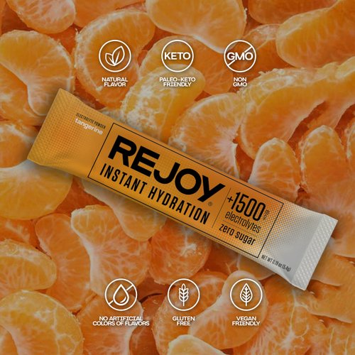 Rejoy – Electrolyte Powder Packets, 10 Sticks – Hydration Drink Mix Supplement – Sugar Free, Keto and Paleo Friendly, Vegan, Non-GMO, Easy Open Single-Serving Stick (Tangerine)