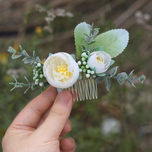 Fangsen Wedding Rose Flower Hair Comb Bridal Headpiece Floral Hair Accessories for Brides and Bridesmaids (White)