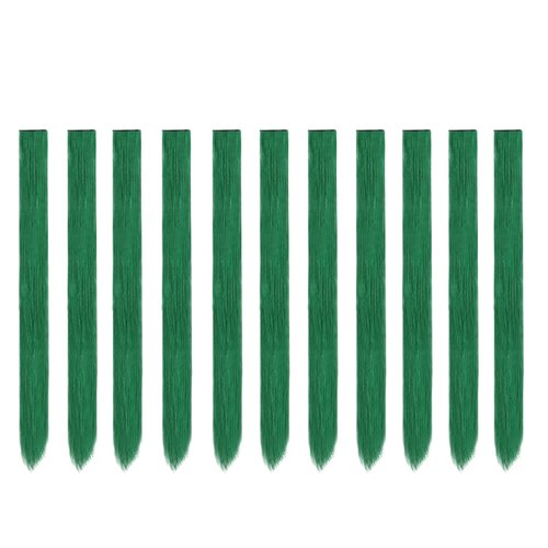Beaute Galleria Bundle 11 Pieces Single Color 21 Inches Straight Party Highlights Clip In Synthetic Hair Extensions Cosplay Comic Con Halloween Costume (Green)