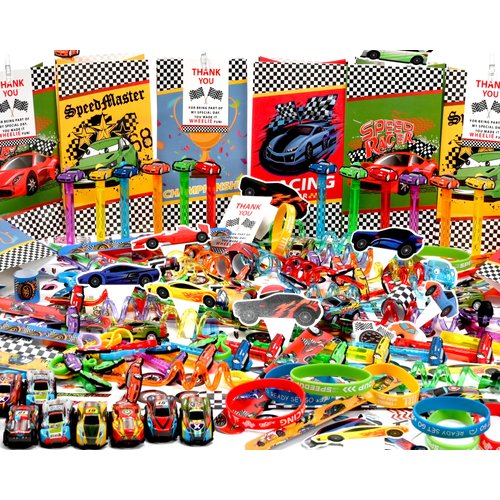 PLOUGVI 232PCS Race Car Birthday Party Favors Decorations Supplies Goodie Bag Stuffer Pinata Filler, Cars Themed Favors for Wheel Birthday Decorations