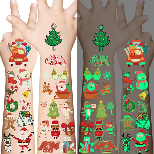 XZENTIRA 467 PCS Luminous Christmas Temporary Tattoos for Kids Christmas Glow Tattoo Stickers for Christmas Decorations Party Supplies Stocking Stuffers Christmas Gifts 30 Sheets