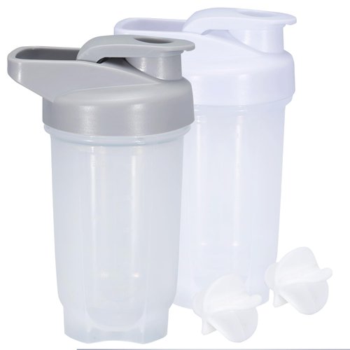 HIUSITY Shaker Bottle Protein Shakes Cup 10 Ounce Shaker Bottle with Whisk Balls, Protein Shake Bottle Set for Protein Mixes,Shakers for Protein Shakes, Shaker Cup, Protein Shaker, Grey+White, 2PCS