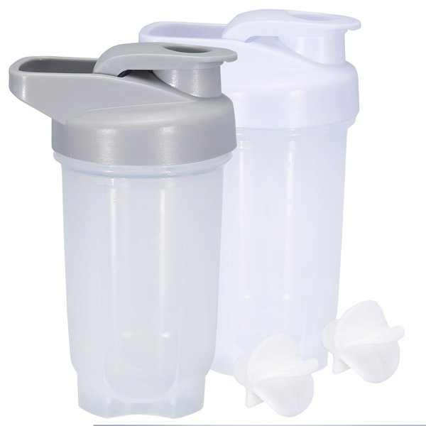 HIUSITY Shaker Bottle Protein Shakes Cup 10 Ounce Shaker Bottle with Whisk Balls, Protein Shake Bottle Set for Protein Mixes,Shakers for Protein Shakes, Shaker Cup, Protein Shaker, Grey+White, 2PCS