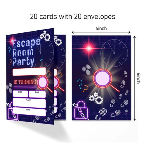 4x6 Escape Room Party Birthday Invitations, Escape Room Party Favors, Mystery Party, Kids Birthday Invitations, Party Invitations Adult, 20 Cards with 20 Envelopes.(41)