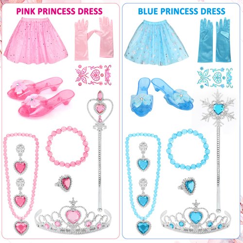 Princess Dress Up Clothes and Jewelry Boutique, Toys for Little Girls, Princess Costumes Gifts with Shoes, Dresses, Tiara, Necklaces, Gift Set for Toddler Girls Age 3 4 5 6 7 Years Old