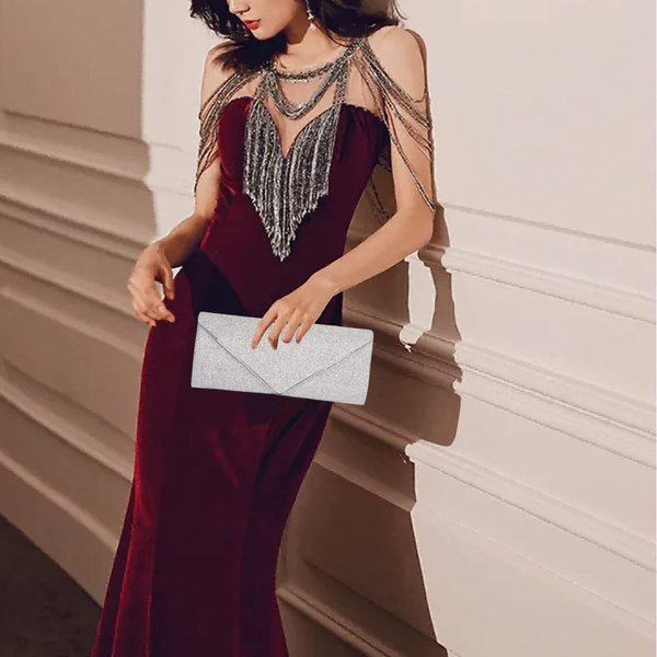 Larcenciel Clutch Purses for Women, Sparkling Envelope Evening Bag with Detachable Chain (Sliver)