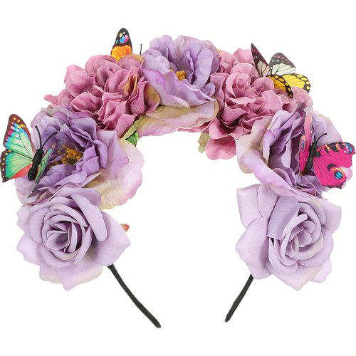 Mexican Flower Crown Headband Butterfly Floral Headband Costume Mexican Floral Crown Headband Day of Dead Headpiece Flowers Headband for Girls
