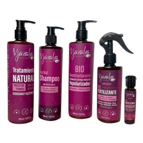 Yavalva Shampoo And Conditioner Set (5 Pack) Yavalva Shampoo, Tratameinto Natural, Bio Restructurante y Bio Fertilizante 250mL y Bio Fertilizante 30mL Kit Cabellilarga (Todo Tipo)