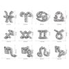 XEAOHESY 48 Pieces Gold and Silver Alloy Zodiac Nail Charms Zodiac Signs Nail Studs Constellation Words Charms for Nails Twelve Constellation Nail Charms Set for Women Girls Nail Art Decoration