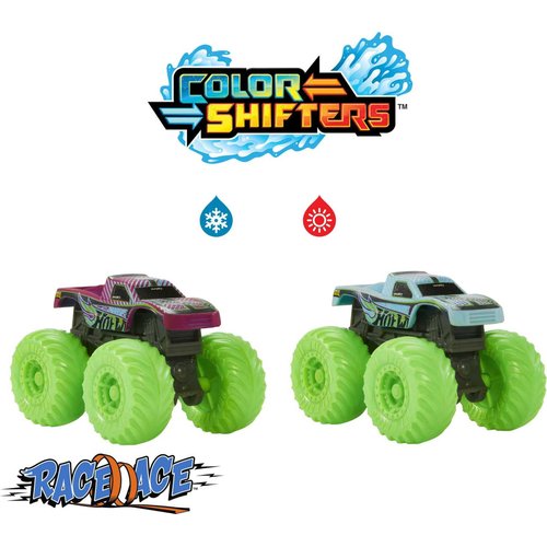 Hot Wheels Monster Trucks Color Reveal 2-Pack & Clip-On Water Tank, 2 Toy Trucks with Surprise Color Change (Styles May Vary)