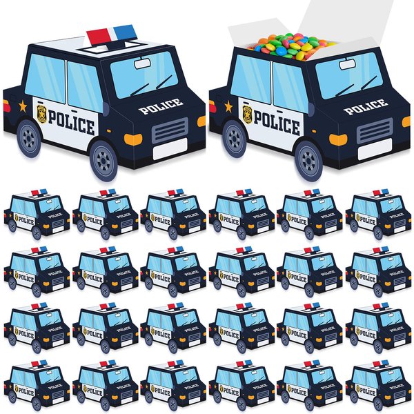 Kosiz 36 Pcs Police Party Decorations Police Themed Party Favors Treat Boxes Cop Themed Paper Snack Container Bulk Badge Patrol Police Car Gift Box for Police Officer Birthday Party Supplies