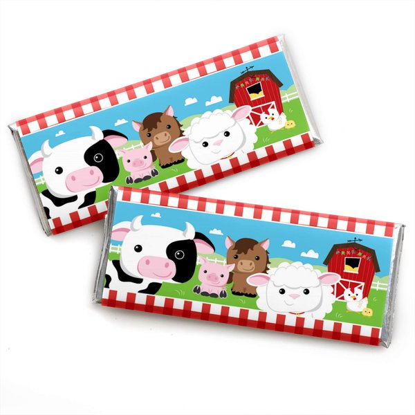 Big Dot of Happiness Farm Animals - Candy Bar Wrappers Baby Shower or Birthday Party Favors Set 24