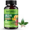 NATURELO Vegan Iron Supplement with Vitamin C and Organic Whole Foods - Gentle Pills for Women & Men w/Iron Deficiency Including Pregnancy, Anemia Diets 90 Mini Capsules