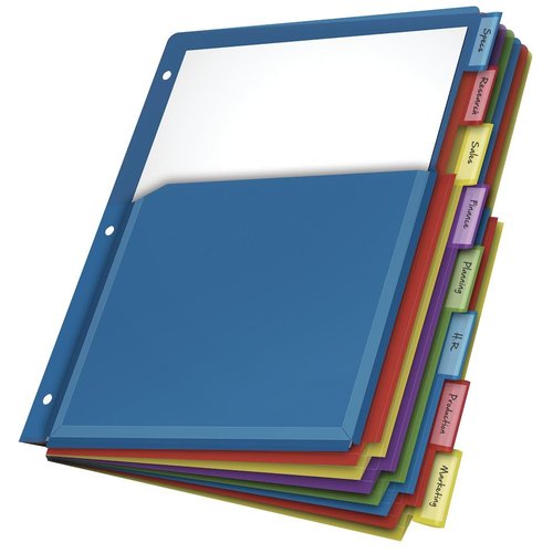 Cardinal Expanding Plastic Binder Dividers, Flexible Front Pockets Expand 1/4", 8-Tab, Insertable Multicolor Tabs, Letter Size, 1 Set (84013) , 100 sheets , Assorted