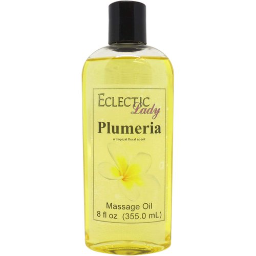 Plumeria Massage Oil, 8 oz, With Sweet Almond Oil and Jojoba Oil, Preservative Free, Perfect for Aromatherapy and Relaxation