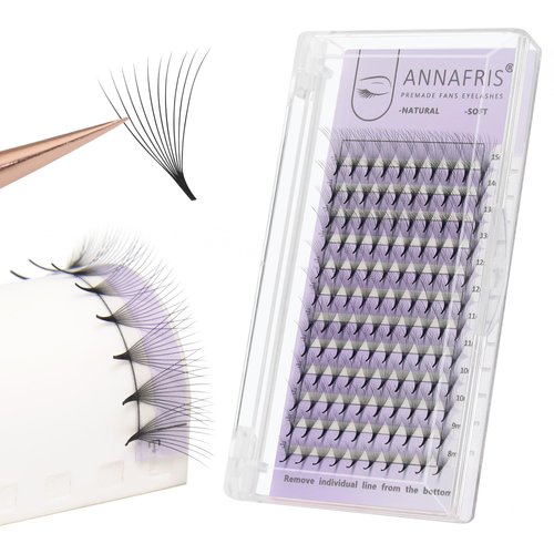 ANNAFRIS Premade Fans Eyelash Extensions 20D Thickness 0.05 C Curl 9-13mm Mix Short Stem Pointy Base Premade Volume Lash Extensions C D Curl(20D-C-0.05,9-13mm Mix)