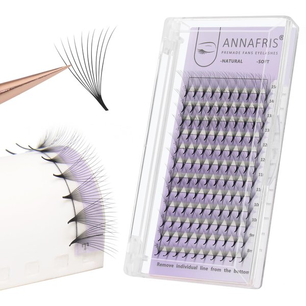 ANNAFRIS Premade Fans Eyelash Extensions 20D Thickness 0.05 C Curl 9-13mm Mix Short Stem Pointy Base Premade Volume Lash Extensions C D Curl(20D-C-0.05,9-13mm Mix)