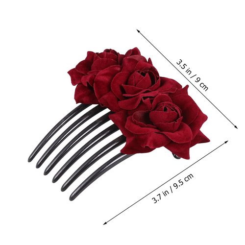 Uonlytech Black Hair Clips Bride Wedding Hair Comb, Rose Flower Hair Comb Floral Hair Clip Bridal Headpiece Floral Hair Accessories for Women Girls Bride, Wine Red Womens Hair Clips