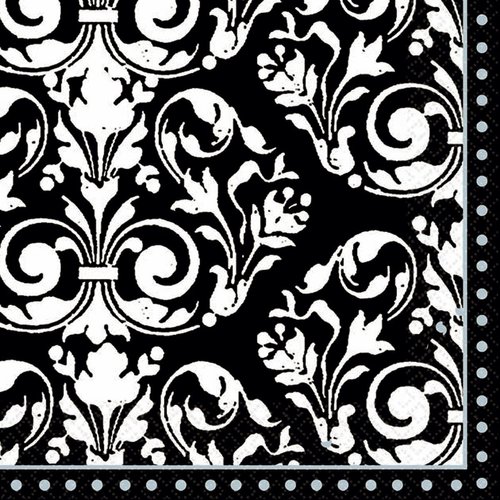 Amscan Highly Absorbent Formal Affair Beverage Napkins (16 Pack), 5 x 5", White/Black