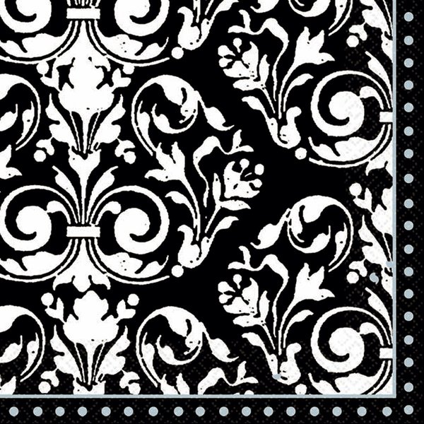 Amscan Highly Absorbent Formal Affair Beverage Napkins (16 Pack), 5 x 5", White/Black