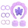 YISSION Purple Spa Headband & Wristband Set Skincare Headband & Wrist Bands for Washing Face Makeup Silk Hair Scrunchies Flower Hair Claw Clips Sponge Facial headband & wrist towels for Women Girls