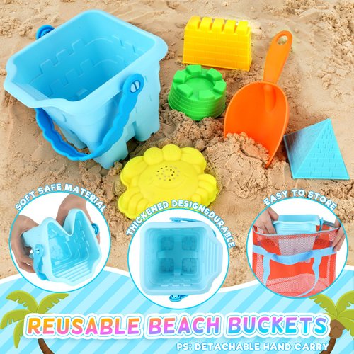 Luucio 42 PCS Beach Toys and Sand Toys, Sandbox Toys Beach Toys for Kids 3-10, Kids Beach Toys with Sand Bucket, Mesh Bags, Kids Sunglasses, Sand Castle Toys for Beach, Sand Toys for Toddlers Age 3-5