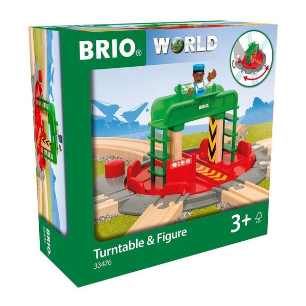 BRIO World 33476 - Turntable & Figure | 2 Piece Wooden Toy Train Accessory for Kids | Multiple Track Connection Points | Spacious Turntable | Poseable Train Engineer Figure | Ages 3 and Up