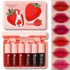 BliBling 6 Colors Lip Tint Stain Mini Liquid Lipstick,Strawberry Lip Tint Moisturizing Natural Lip Gloss,Multi-Use Lip and Cheek Tint,Non-Stick Cup,Lightweight,Vivid Color Lip Makeup